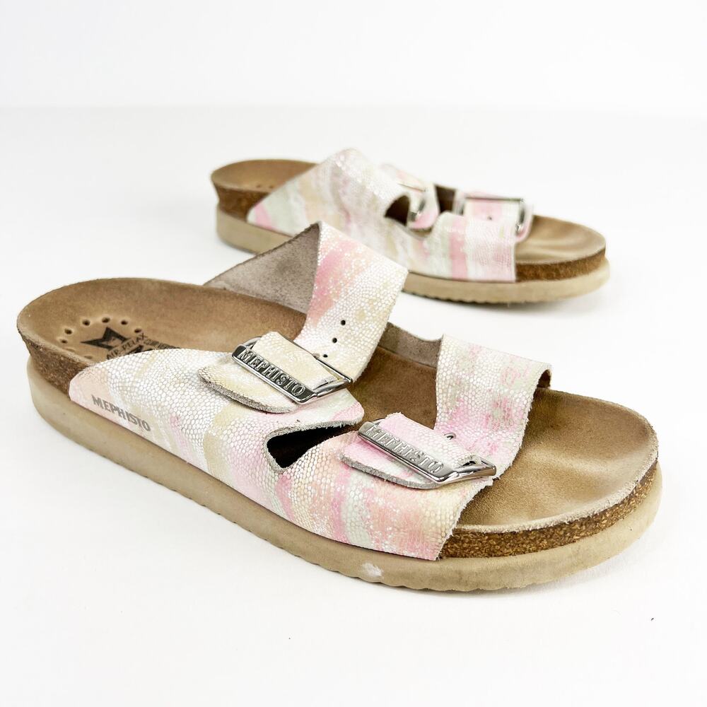 Mephisto womens Hester multicolor rainbow stripe leather sandal Size 38 or 8 - Picture 1 of 9